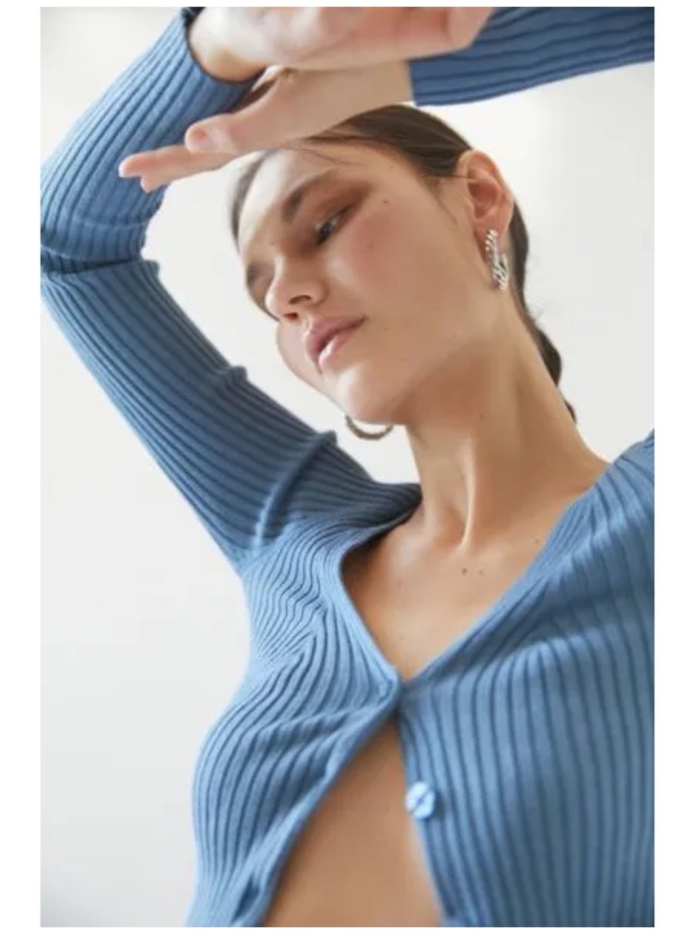 Wilfred x Aritzia Manila Fine Merino Wool Cotton Blend Cardigan in Steel Blue